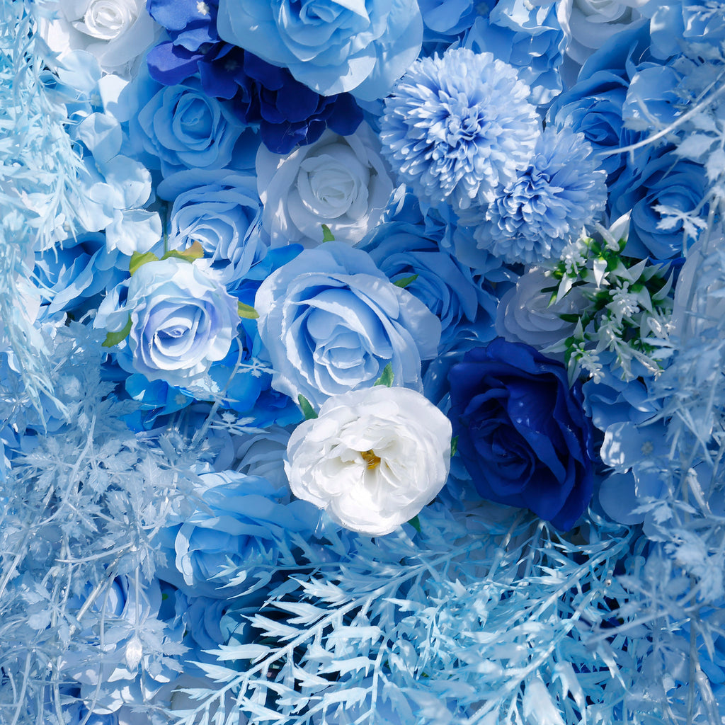5D Blue Rose Flower Wall Backdrop with Fabric Backing for Wedding Party
