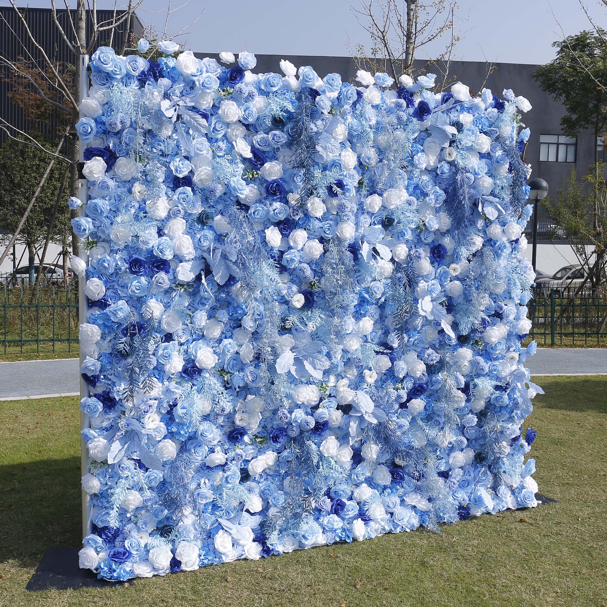 5D Blue Rose Flower Wall Backdrop with Fabric Backing for Wedding Party