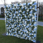 5D Blue & White Rose Artificial Flower Wall Backdrop for Wedding Event Decor