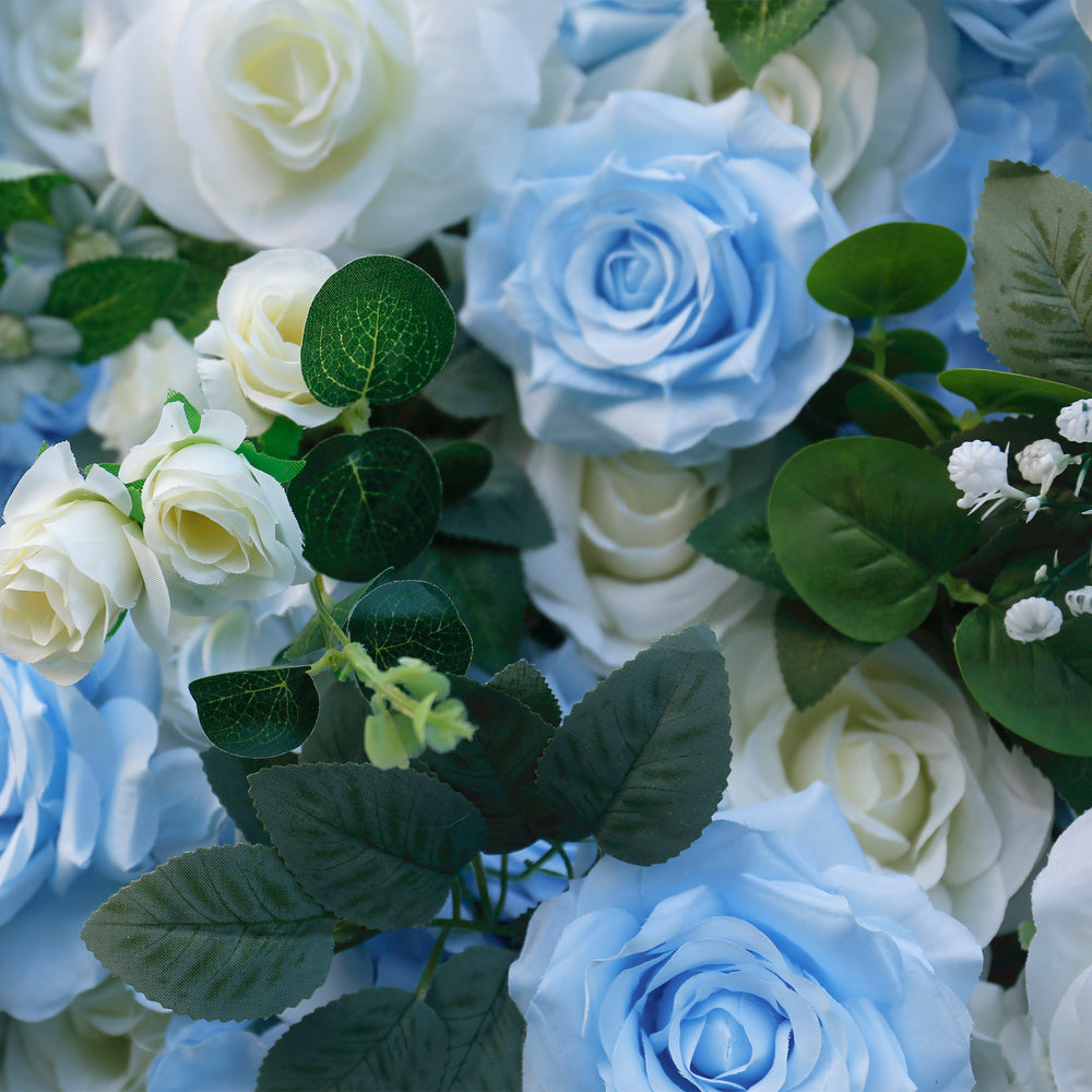 Blue & White Rose Artificial Flower Wall Backdrop