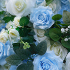 Blue & White Rose Artificial Flower Wall Backdrop