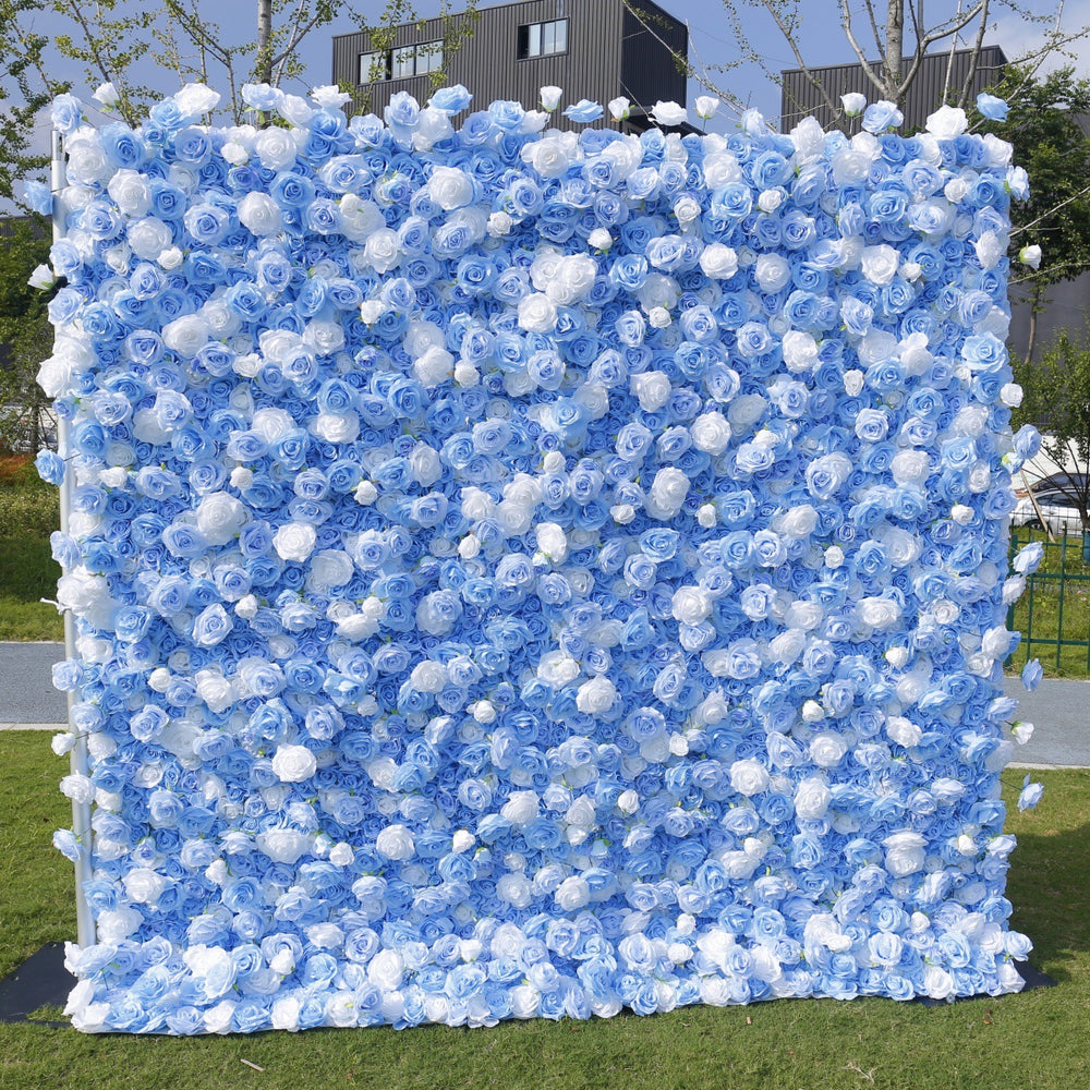 5D Blue & White Rose Artificial Flower Wall Backdrop for Wedding Party Decor