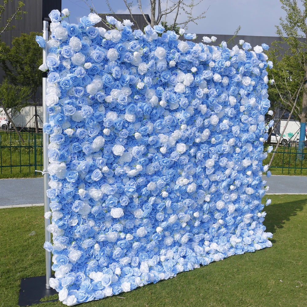 5D Blue & White Rose Artificial Flower Wall Backdrop for Wedding Party Decor