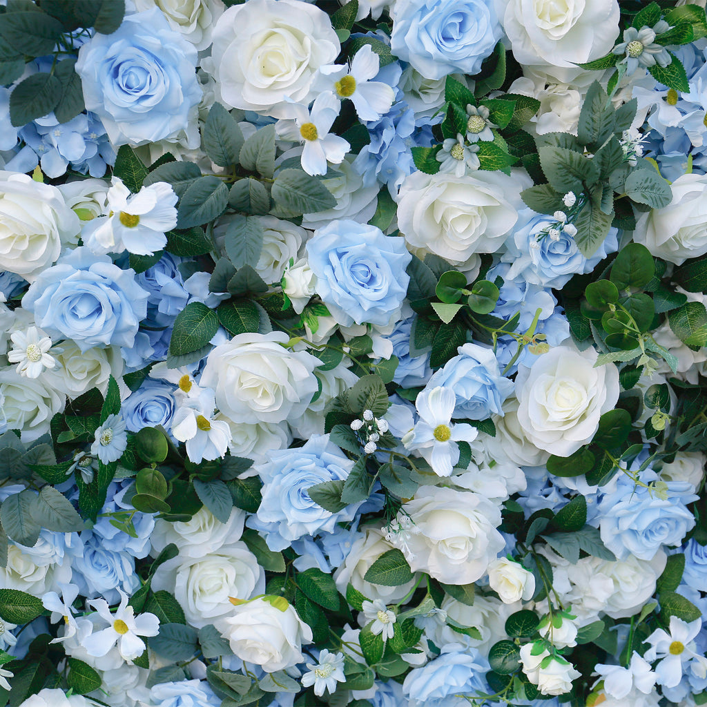 5D Blue & White Rose Artificial Flower Wall Backdrop for Wedding Event Decor