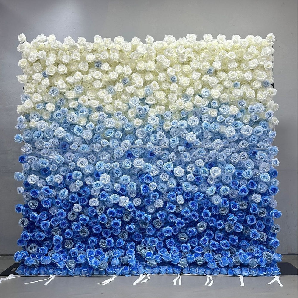 5D Blue White Rose Fabric Flower Wall Backdrop for Photo Booth and Event Decor