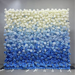 5D Blue White Rose Fabric Flower Wall Backdrop for Photo Booth and Event Decor