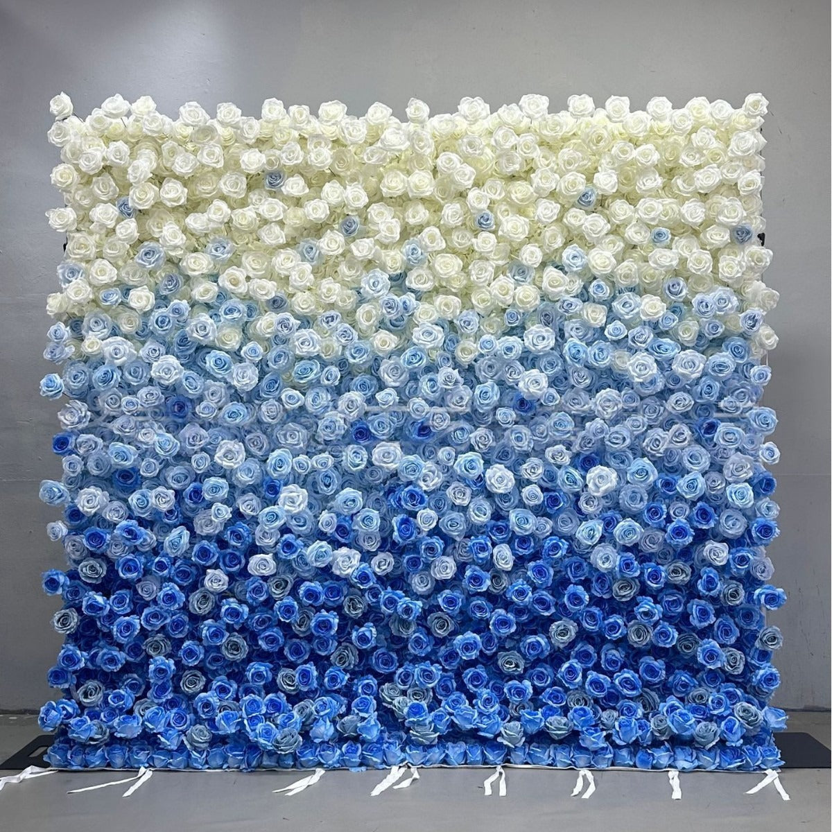 5D Blue White Rose Fabric Flower Wall Backdrop for Photo Booth and Event Decor