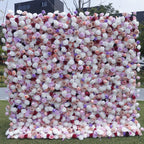 5D Blush Pink and Purple Rose Flower Wall Roll Up Fabric Floral Curtain for Wedding Events Decor