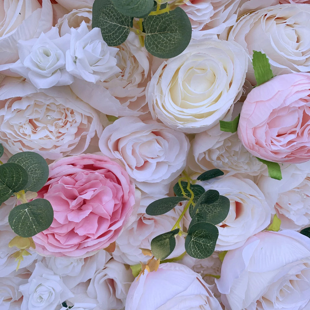 Atlasflowerswall Luxury 5D Blush Pink & White Rose Peony Flower Wall Backdrop for Wedding Party Decor