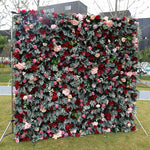 5D Burgundy Pink Rose Mixed Flower Wall Backdrop for Wedding & Event Decor