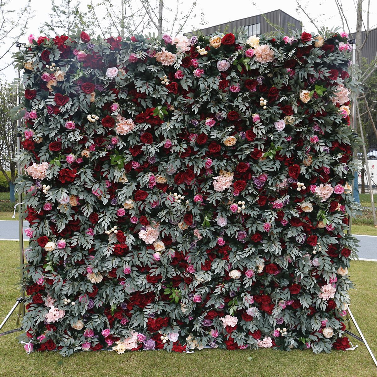 5D Burgundy Pink Rose Mixed Flower Wall Backdrop for Wedding & Event Decor