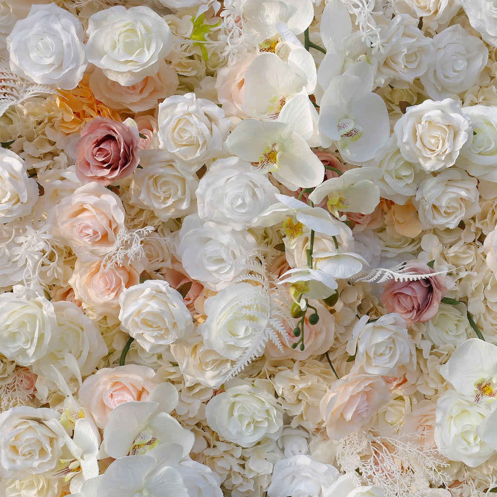 Atlasflowerswall 5D Champagne White Rose Fabric Flower Wall Backdrop for Event & Party Décor