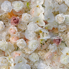 Atlasflowerswall 5D Champagne White Rose Fabric Flower Wall Backdrop for Event & Party Décor