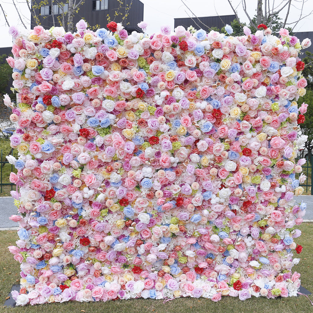 5D Colorful Mixed Rose Flower Wall Backdrop for Event Party Decoration