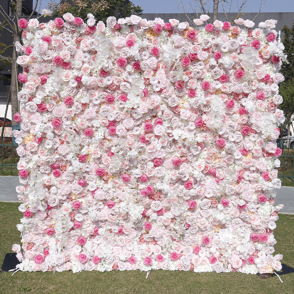 5D Dreamy Peach Pink Rose Rolling Up Flower Wall Backdrop for Party & Birthday Decor