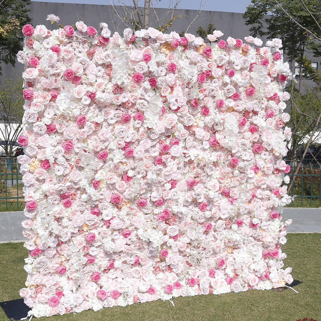 5D Dreamy Peach Pink Rose Rolling Up Flower Wall Backdrop for Party & Birthday Decor