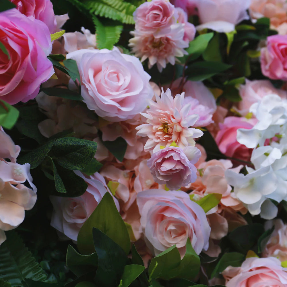 5D Forest Greenery Artificial Flower Wall with Pink Rose Frame for Wedding & Event Decor