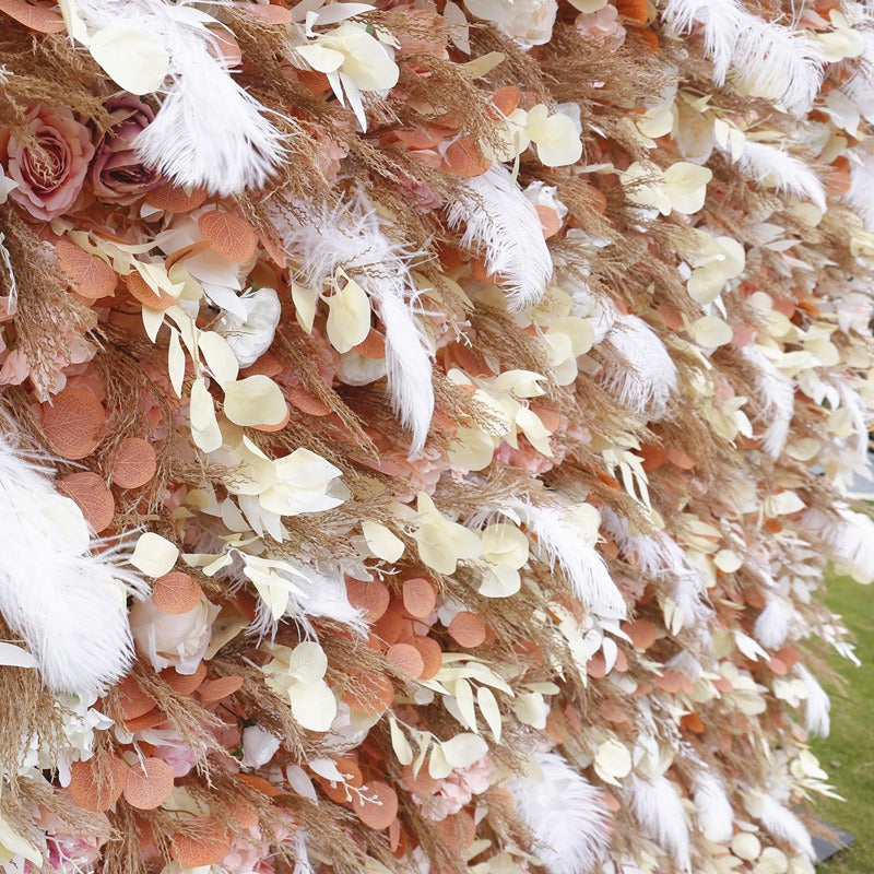 Atlasflowerswall 5D Frost Feather Fabric Floral Wall Background Wall for Online Photos and Wedding Decoration