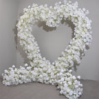 Atlasflowerswall 8x8ft 5D Heart Shaped White Roses Floral Fabric Backdrop Proposal Wedding Party Decor