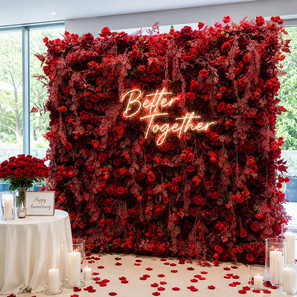 Red Rose Hanging Artificial Flower Wall Backdrop