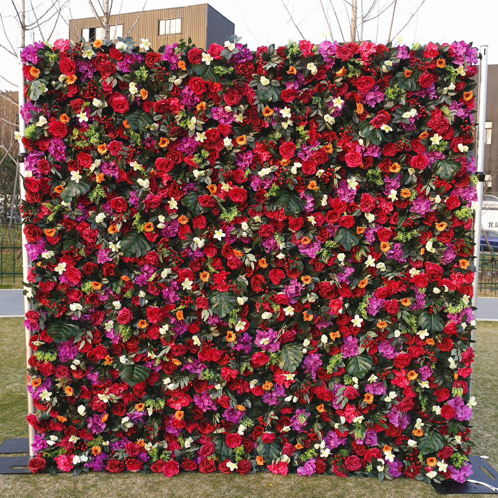 5D Luxury Red Rose Mixed Floral Flower Wall Backdrop for Wedding Event Party Decor