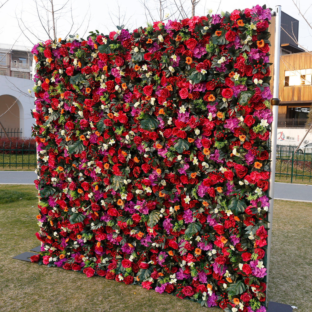 5D Luxury Red Rose Mixed Floral Flower Wall Backdrop for Wedding Event Party Decor