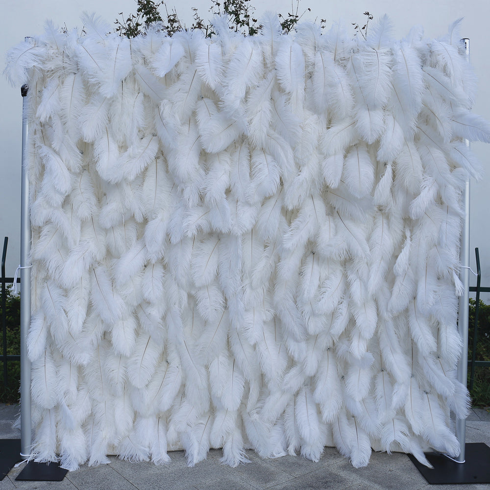 Luxury White Feather Floral Wall Backdrop for Photo Booth & Events