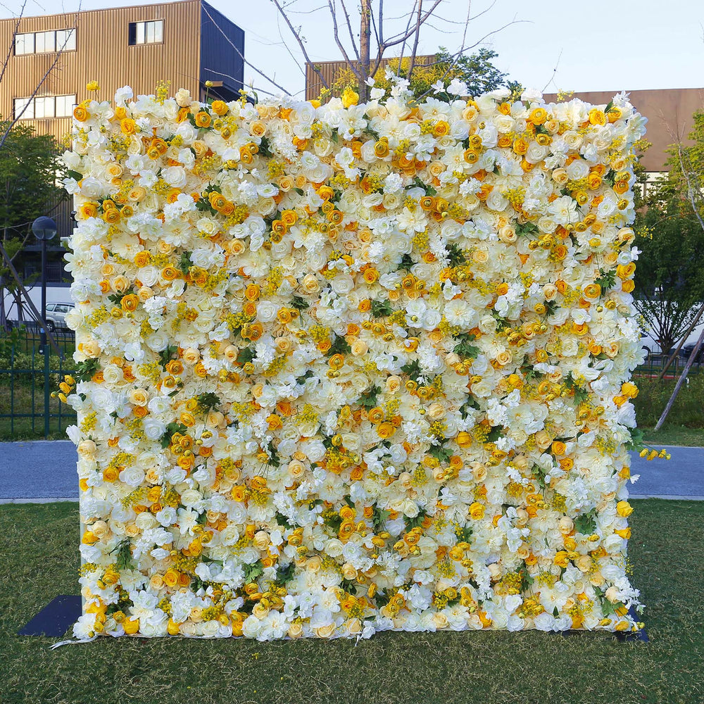 5D Luxury White & Yellow Rose Flower Wall Backdrop for Wedding Party Event Decor 8x8ft