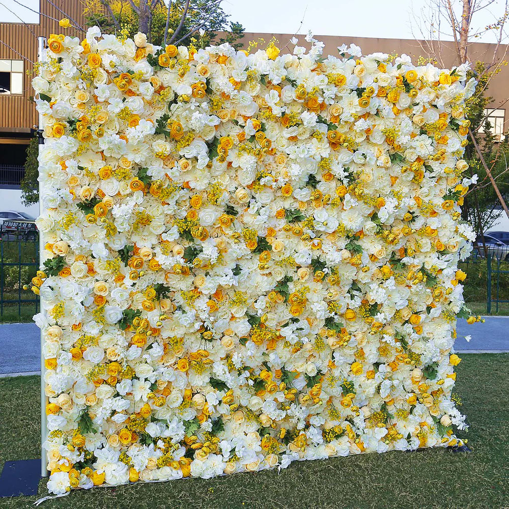 White & Yellow Rose Flower Wall Backdrop for Wedding Party Event Decor
