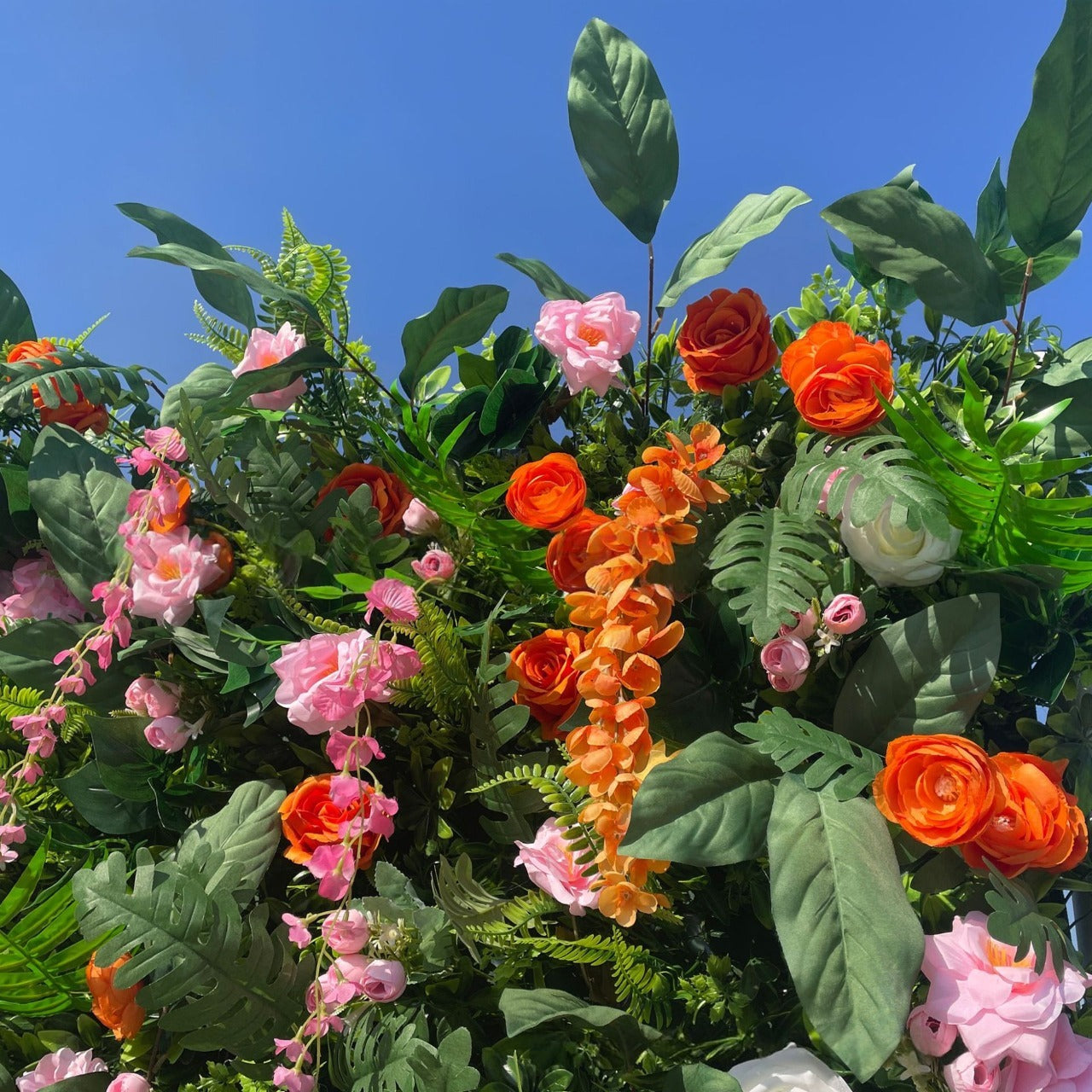 5D Orange And Green Mixed Flower Wall Backdrop for Event Party Decorations