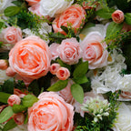 5D Peach Pink & White Rose Artificial Flower Wall Backdrop for Wedding & Event Decor