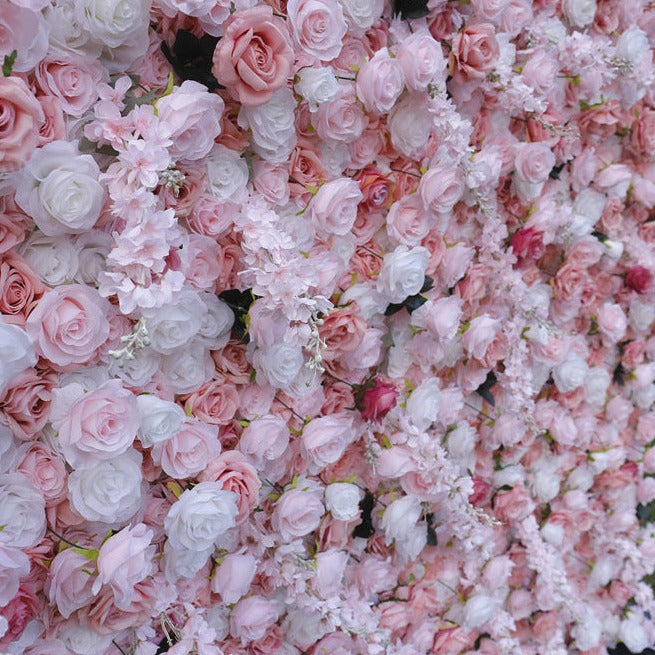 Atlasflowerswall 5D Pink Fabric Rolling Up Curtain Floral Wall Backdrop Wedding Party Proposal Decor