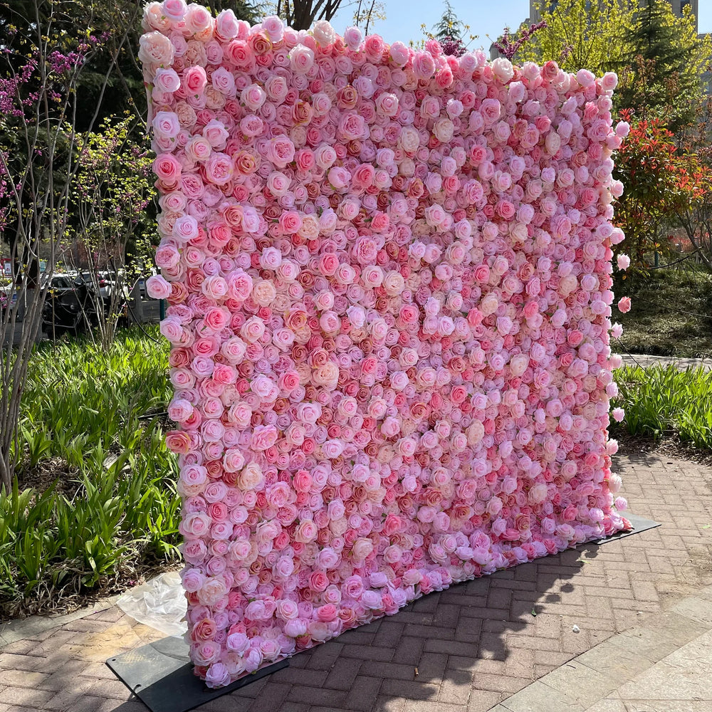 Atlasflowerswall 5D Pink Rose Artificial Flower Wall Backdrop for Wedding & Event Decor