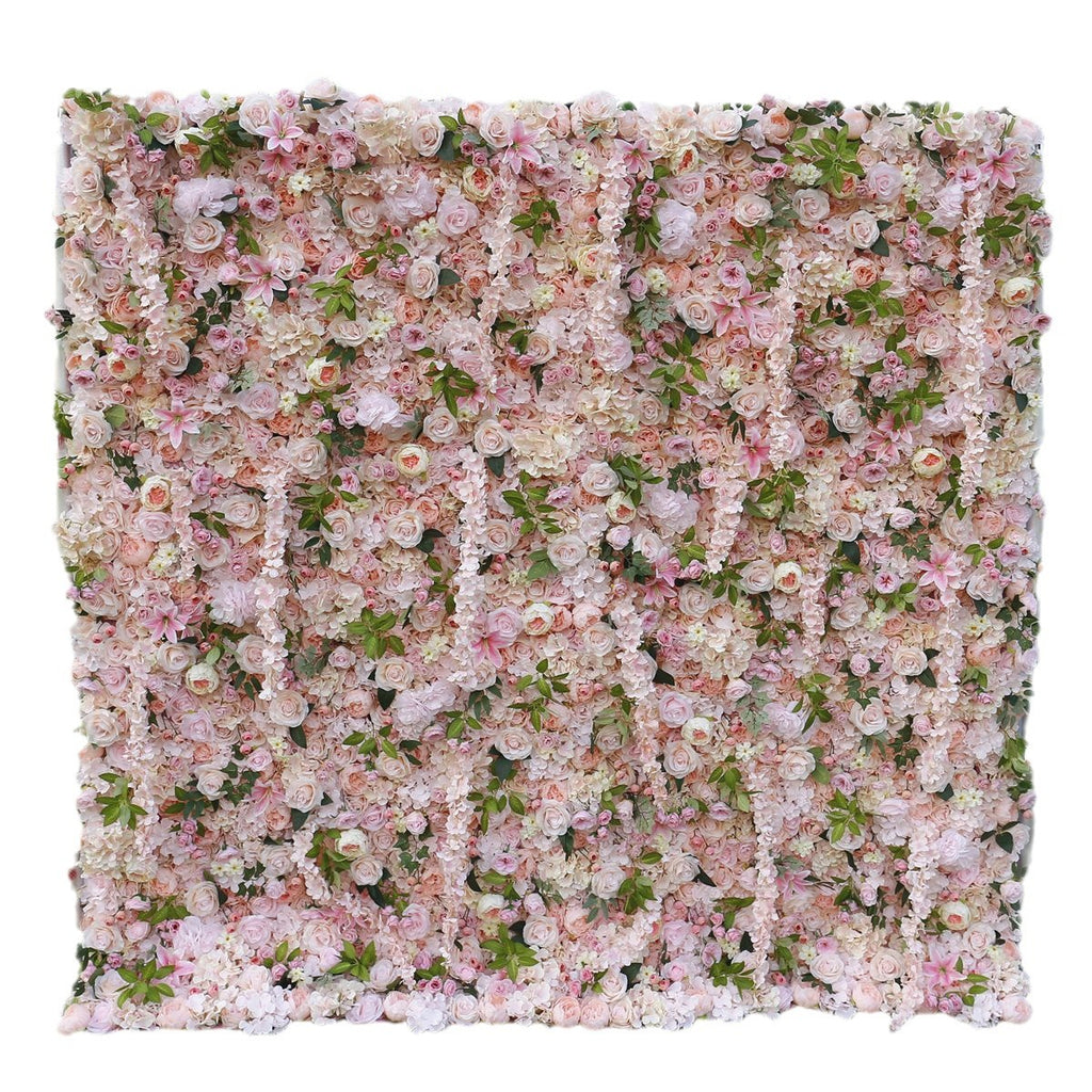Atlasflowerswall 5D Pink Rose Fabric Roll-Up Flower Wall Backdrop for Wedding & Event Decor