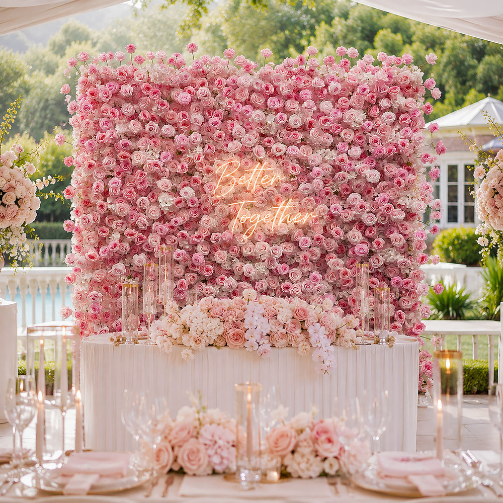 5D Pink Silk Rose Flower Wall Backdrop for Wedding Party Decor