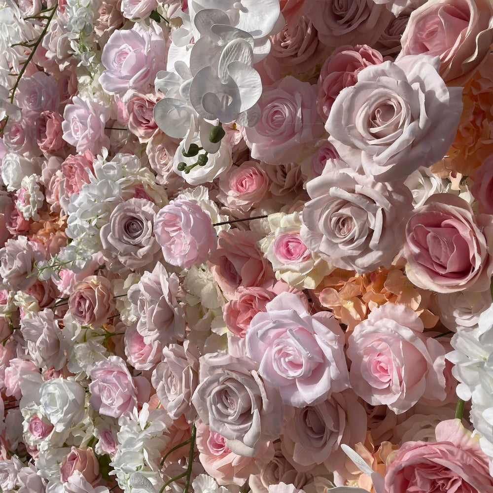 Atlasflowerswall 5D Artificial Flower Wall Rolling Up Pink Roses Floral Backdrop