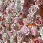Atlasflowerswall 5D Artificial Flower Wall Rolling Up Pink Roses Floral Backdrop