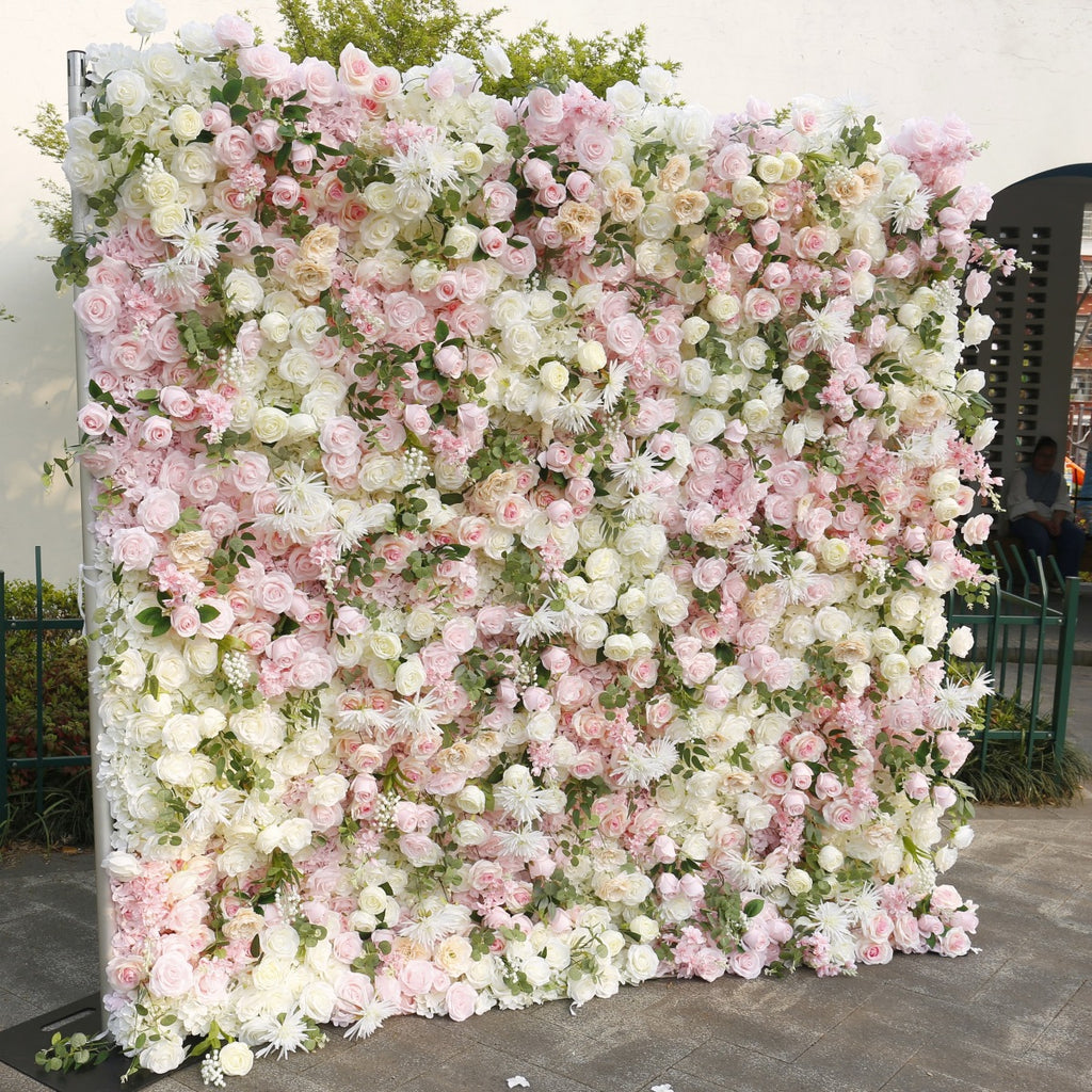 Atlasflowerswall 5D Pink Rose Rolling Up Curtain Flower Wall Backdrop Wedding Party Event Decor