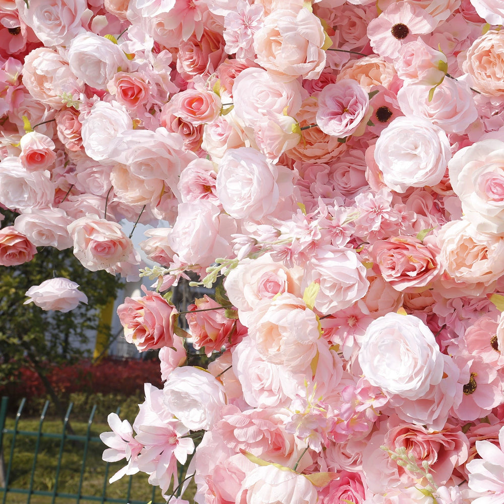 Atlasflowerswall 5D Artificial Pink Rose Square Arch Backdrop Stand