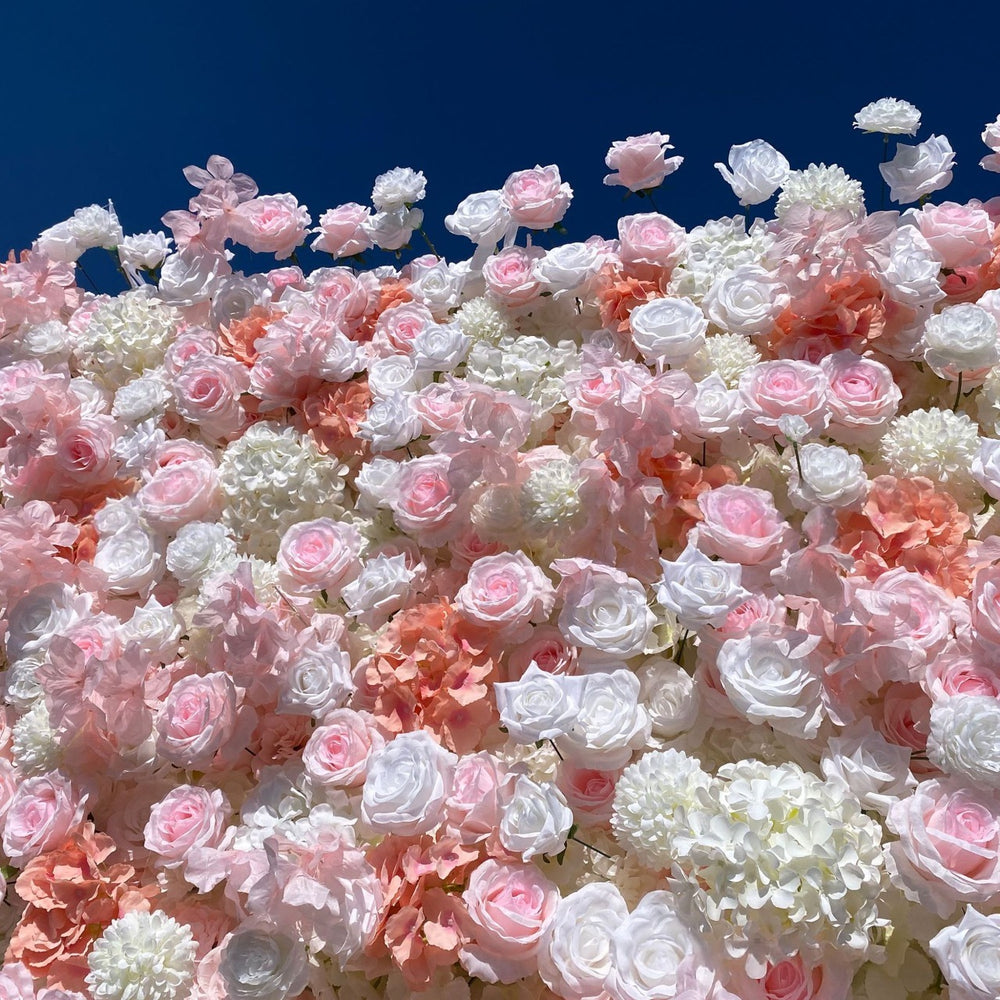 5D Pink & White Rose Fabric Rolling Up Curtain Floral Backdrop Wedding Party Proposal Decor