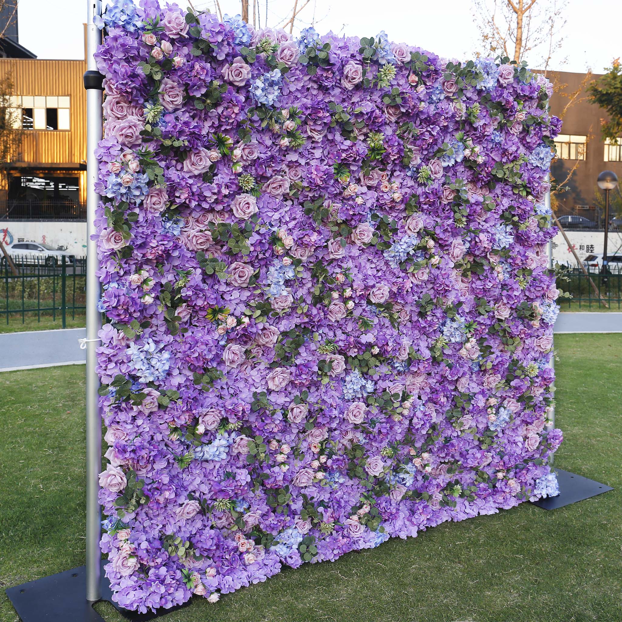 5D Purple Hydrangea Rose Artificial Flower Wall Backdrop for Wedding Party Proposal Decor