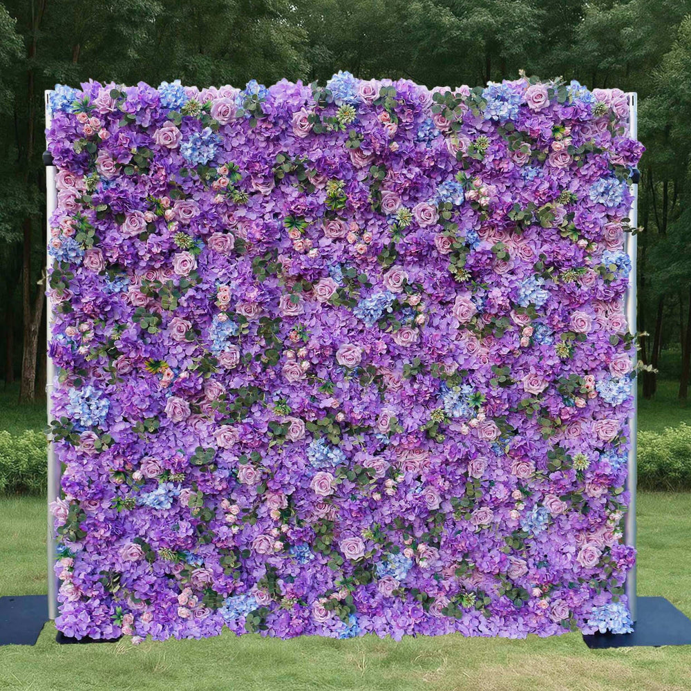 5D Purple Hydrangea Rose Artificial Flower Wall Backdrop for Wedding Party Proposal Decor