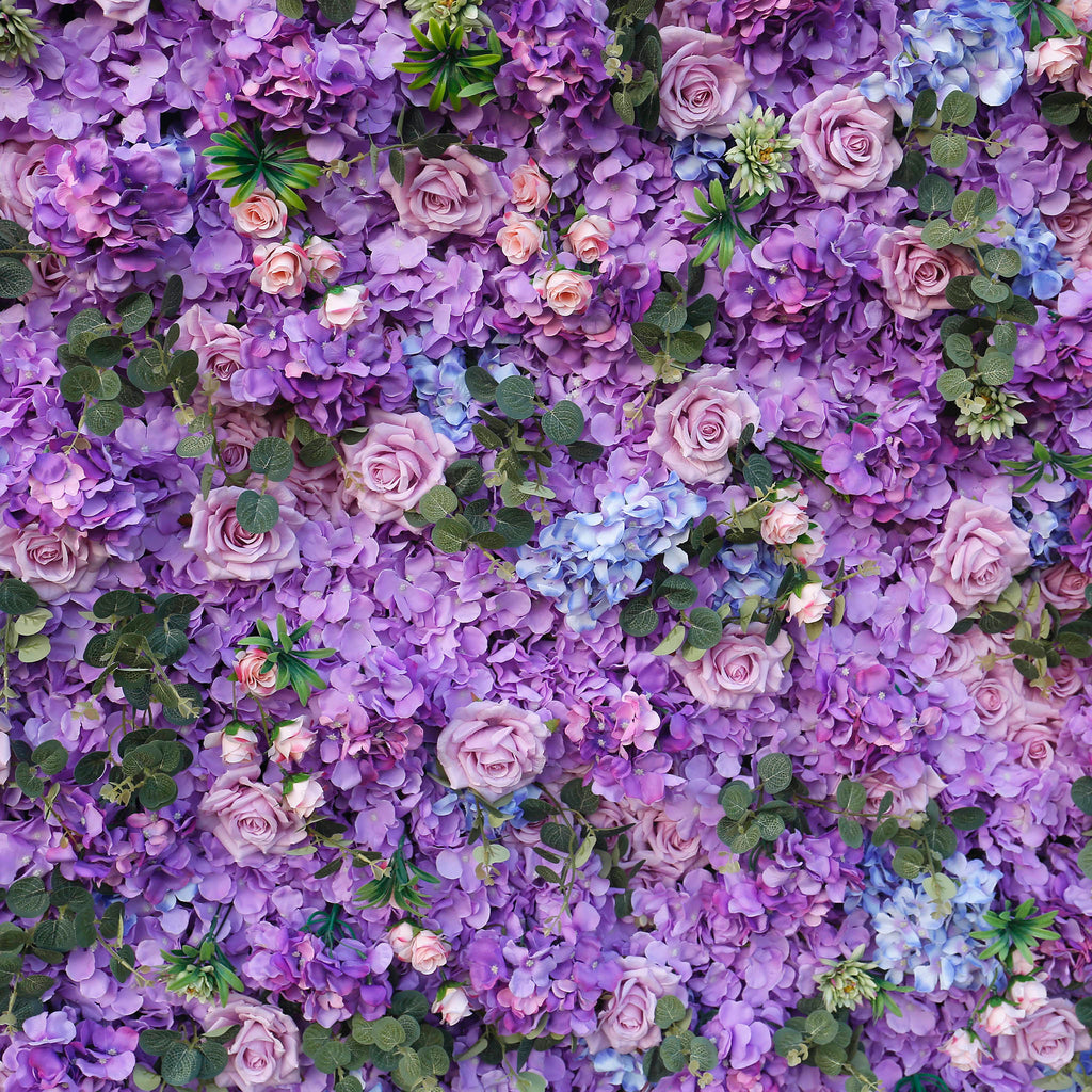 5D Purple Hydrangea Rose Artificial Flower Wall Backdrop for Wedding Party Proposal Decor