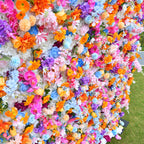 5D Rainbow Color Artificial Flower Wall Backdrop with Mixed Flowers Party & Photo Booth Decor