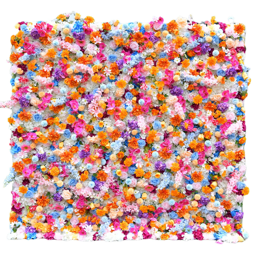 5D Rainbow Color Artificial Flower Wall Backdrop with Mixed Flowers Party & Photo Booth Decor