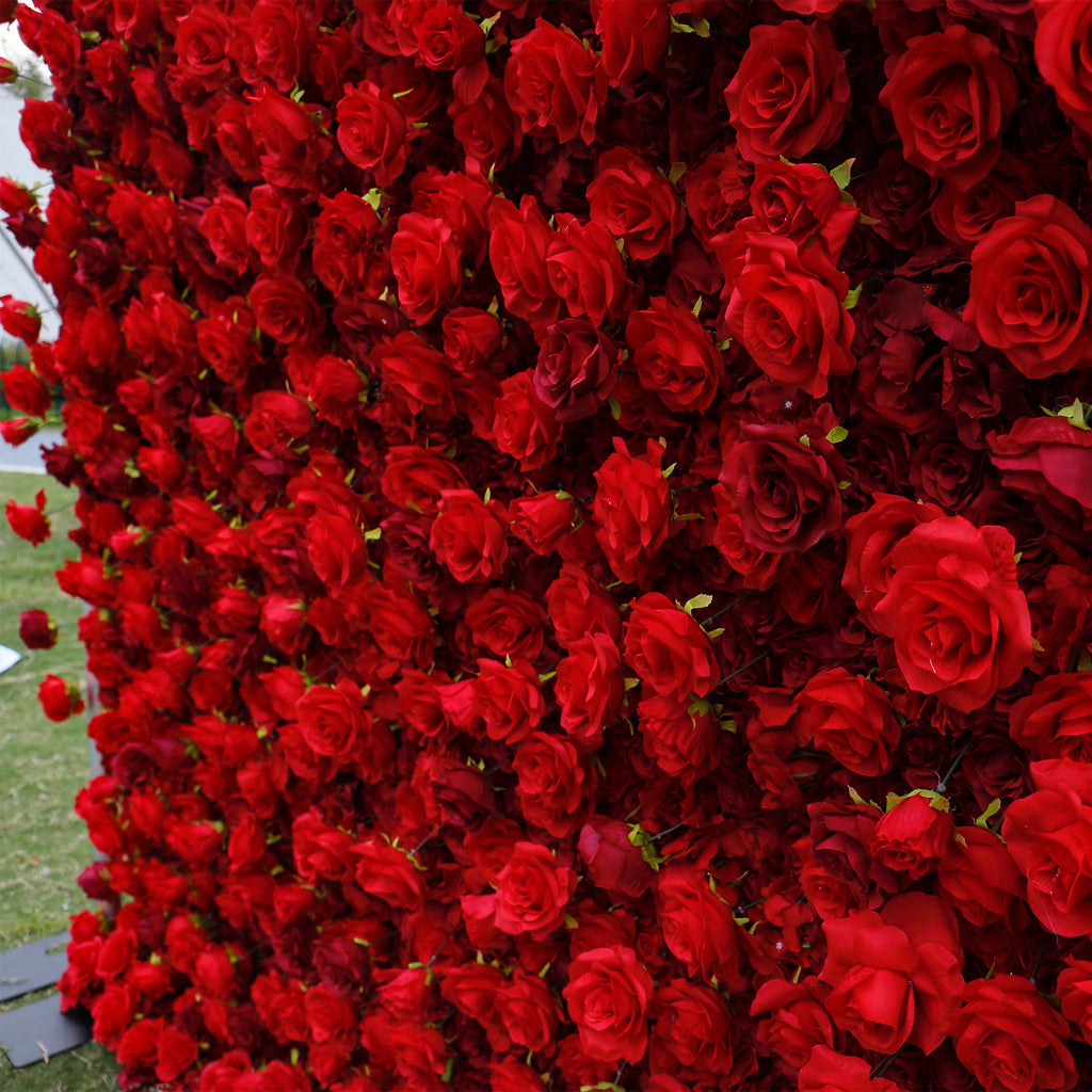 Atlasflowerswall 5D Silk Red Rose Roller Blind Flower Wall Wedding Background