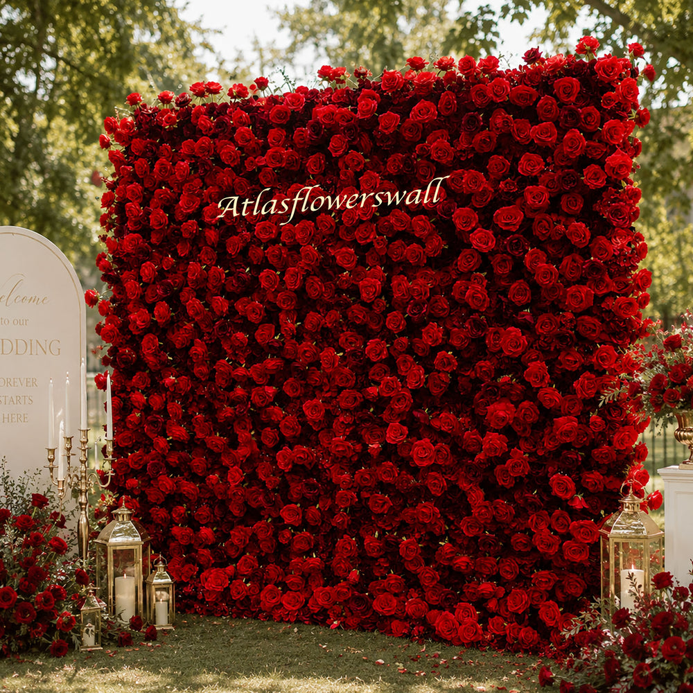 Silk Red Rose Roller Blind Flower Wall for Wedding Party Decor