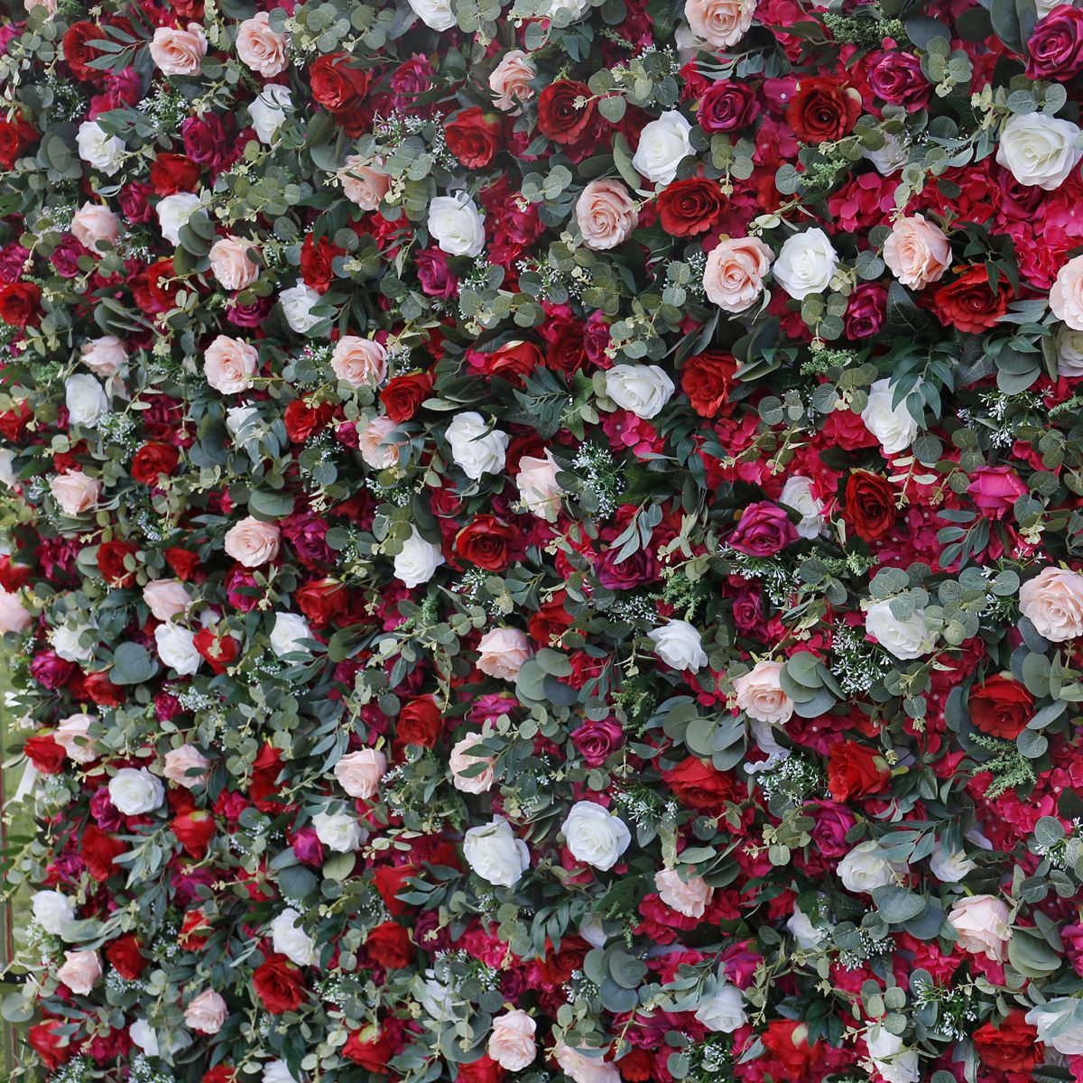 5D Red & White Rose Artificial Flower Wall Backdrop for Wedding & Event Decor