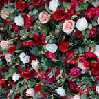 5D Red & White Rose Artificial Flower Wall Backdrop for Wedding & Event Decor