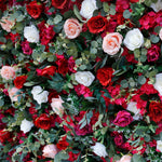 5D Red & White Rose Artificial Flower Wall Backdrop for Wedding & Event Decor
